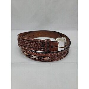DDD 3D Hand Tooled Leather Cowhide Men’s Brown Western Belt Size 38